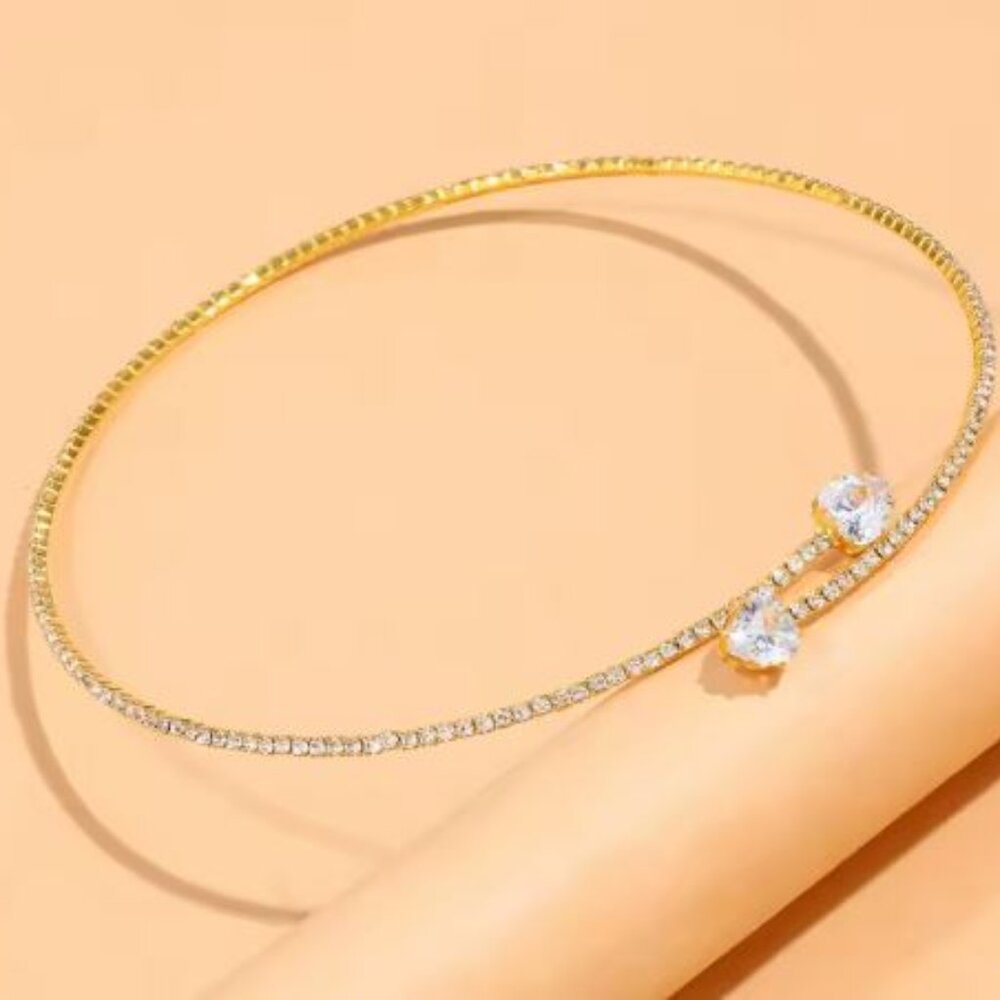 Fashion Rhinestone Heart Collar Choker Necklace for Women Simple Open Collar